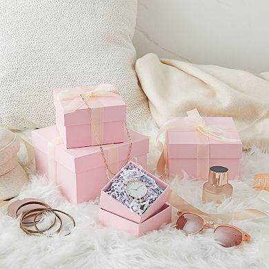 4 Pack Square Nesting Gift Boxes, Decorative Boxes With Lids In 4 Sizes, Pink
