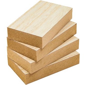 Unfinished MDF Wood Blocks for Crafts, Wooden Square Blocks for DIY (4 Pack)
