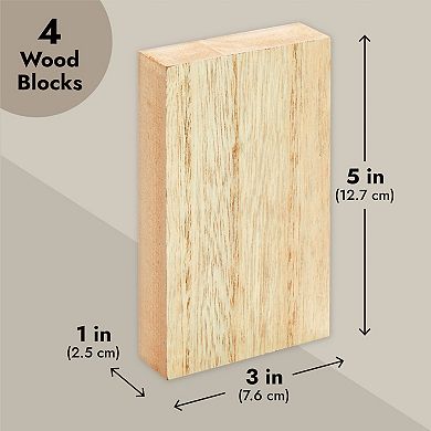 Unfinished MDF Wood Blocks for Crafts, Wooden Square Blocks for DIY (4 Pack)