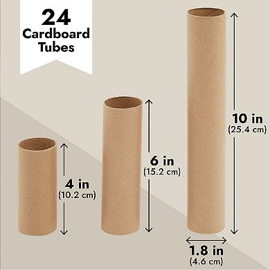 24 Empty Brown Cardboard Rolls For Crafts, Diy Projects, 3 Sizes, 4, 6, And 10"