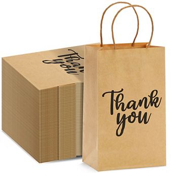 100-pack Small Thank You Gift Bags With Handles, Brown, 9x5.3x3.15 In