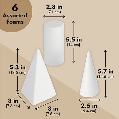 6 Pack Craft Foam Shapes For Diy Crafts Art Modeling, White, 2.5 To 5.9 In