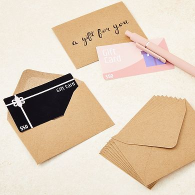 100 Count Mini Gift Card Envelopes, Kraft Paper Envelopes, Brown, 4.1 X 2.75 In