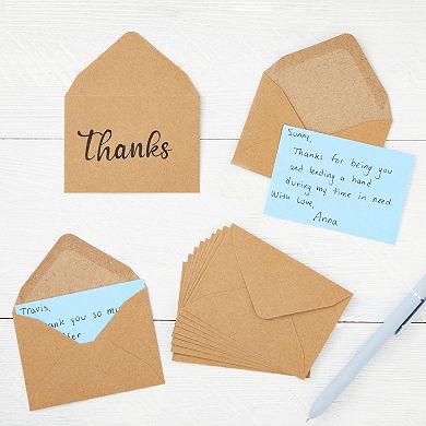 100 Count Mini Gift Card Envelopes, Kraft Paper Envelopes, Brown, 4.1 X 2.75 In