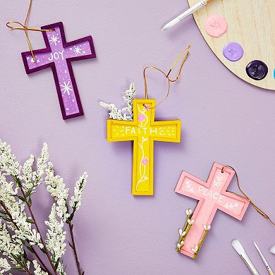 12 Unfinished Wooden Crosses for DIY Crafts Ornament Easter Tree, 3.8x5"