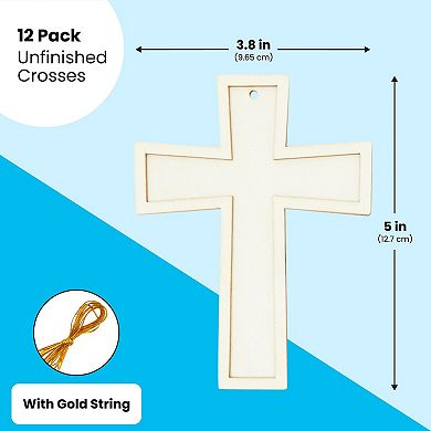 12 Unfinished Wooden Crosses for DIY Crafts Ornament Easter Tree, 3.8x5"
