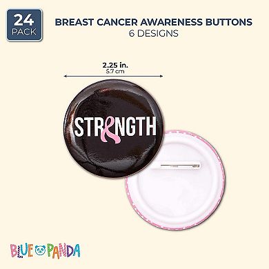24x Breast Cancer Awareness Button Pink Ribbon Round Pin Pinback 6 Design, 2.25"