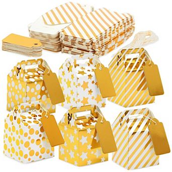 36 Pack Mini Gold Gift Boxes For Wedding, Tiny 2x2x2 Favor Boxes With Tags