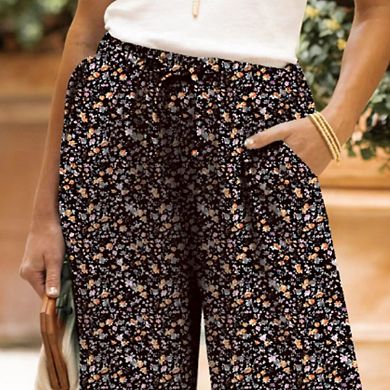 Womens Ditsy Floral Tiered Wide Leg Crop Pants