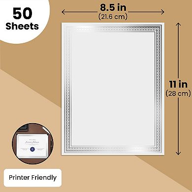 50 Sheets Certificate Paper For Printing With Silver Foil Border (8.5 X 11 In)