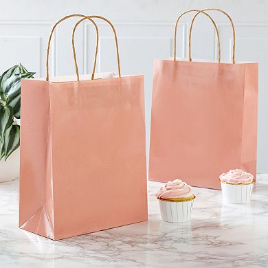24 Pack Medium Paper Gift Bags With Handle For Birthday Party (8 X 10", Pink)