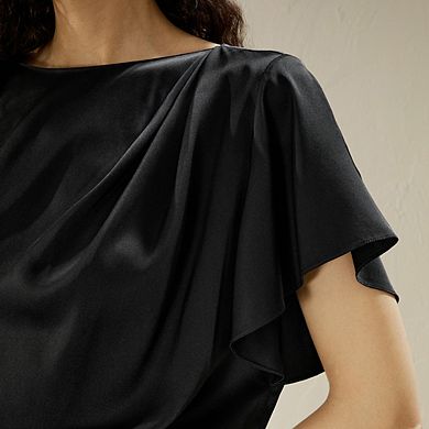 Lilysilk Short Rippled Batwing Sleeves Silk Shirt For Women