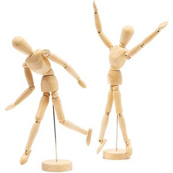 2 Pack Drawing Wooden Mannequin Figures For Artist, Posable Body Model, 12 in
