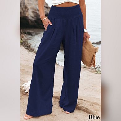 Womens Loose High Waist Wide Leg Trousers