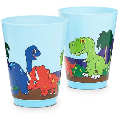 16x Dinosaur Reusable Plastic 16oz Party Cups For Kids Boys Birthday Blue