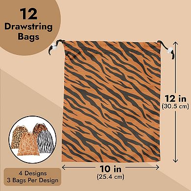Drawstring Bags For Kids Birthday Safari Jungle Party (10x12 In, 12 Pack)