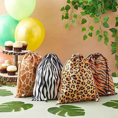 Drawstring Bags For Kids Birthday Safari Jungle Party (10x12 In, 12 Pack)