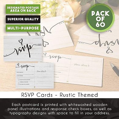 60 Pack Rsvp Cards For Wedding, Response Return Rsvp Postcards (4x6 In)