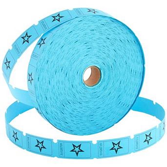 2000 Count Numbered Blue Star Raffle Tickets, Single Roll With Stars, 2 X 1"