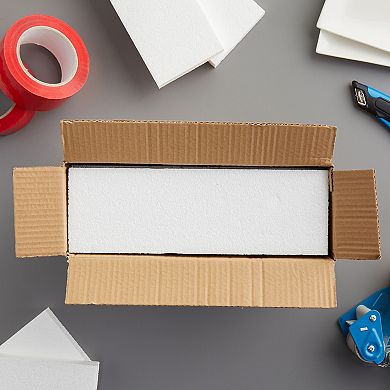 6 Pack Packing Foam Block, Polystyrene Rectangles For Crafts, 12x4x1 In, White
