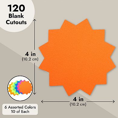 120-pack Blank Starburst Signs For Retail, Bulletin Boards, 6 Colors, 4x4 In