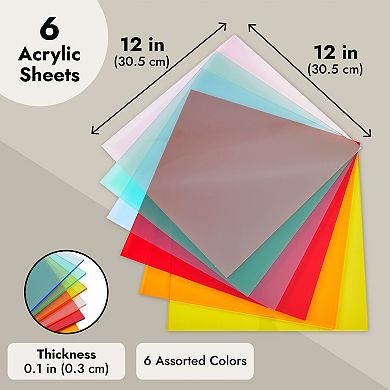 6-Pack of Colored Acrylic Sheets, 6 Translucent Colors, 11.7x11.8x0.1 In