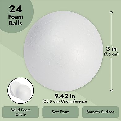 24 Pack 3 Inch Foam Balls For Arts And Craft Supplies, Diy (polystyrene)