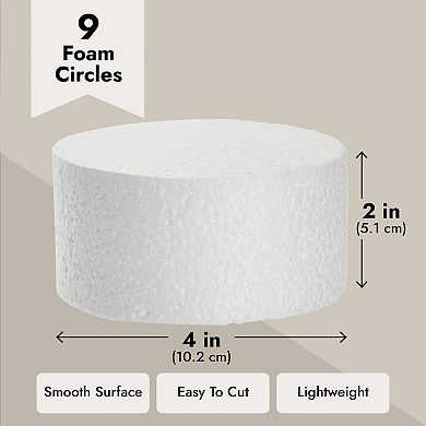 9 Pack Polystyrene Foam Circles For Crafts, Diy Floral Arrangements, 4 X 2 In