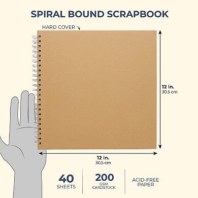 Blank Brown 12x12 Scrapbook Album Hardcover (blank), Kraft Paper, 40 Sheets