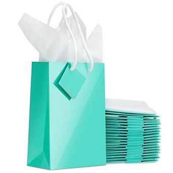 20-pack Small Teal Gift Bags With Tissue Paper, 7.9 X 5.5 X 2.5 In