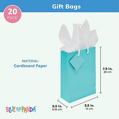 20-pack Small Teal Gift Bags With Tissue Paper, 7.9 X 5.5 X 2.5 In