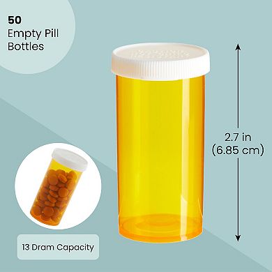 50x Plastic Reusable Empty Prescription Pill Vials Medicine Containers Bottles