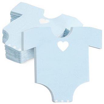50 pc Cut Light Blue Paper Baby Boy Shower Napkins, One Piece Outfit Design
