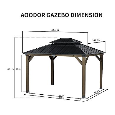 Aoodor 12 X 14 Ft. Wood Gazebo,outdoor Upgrade Cedar Wooden Frame Gazebo