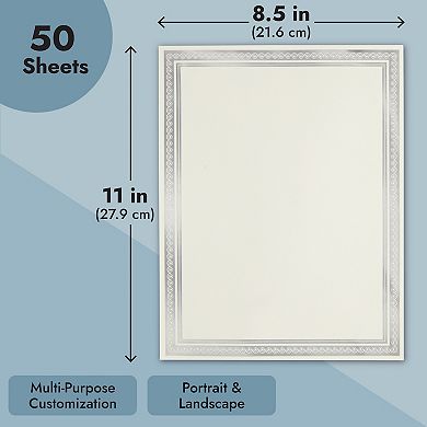 50-sheets Blank Award Certificate Paper With Silver Border, Printable, 8.5x11 In