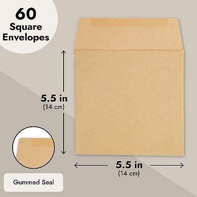 60 Pack Kraft Paper Material 5.5 X 5.5" Square Envelopes For Custom Invitations