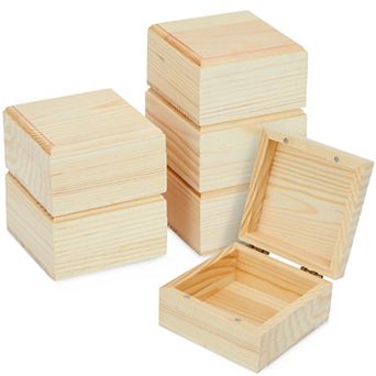 6 Pack Unfinished Wood Box With Hinged Lid, Magnetic Wood Box, 3.5 X 3.5 X 2"