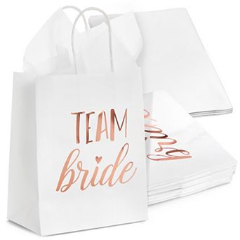 15-pack Team Bride Gift Bags With White Tissue Paper (rose Gold Foil, 8x4x9 In)