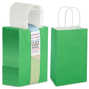25-pack Green Gift Bags With Handles - Small Paper Treat Bags (5.3x3.2x9 In)