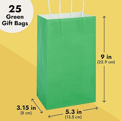 25-pack Green Gift Bags With Handles - Small Paper Treat Bags (5.3x3.2x9 In)