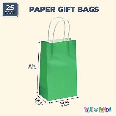 25-pack Green Gift Bags With Handles - Small Paper Treat Bags (5.3x3.2x9 In)