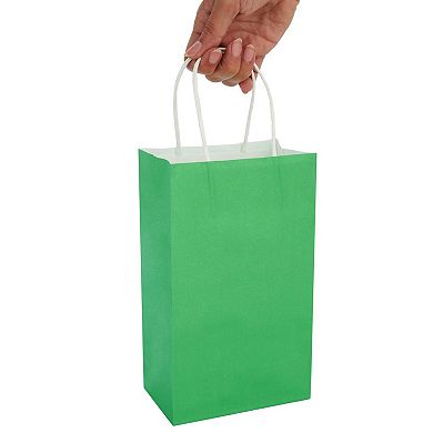 25-pack Green Gift Bags With Handles - Small Paper Treat Bags (5.3x3.2x9 In)