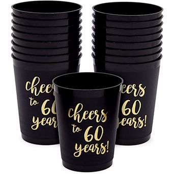 Cheers To 60 Years Cups, 60th Birthday Party Decorations (16 Oz, 16 Pack)