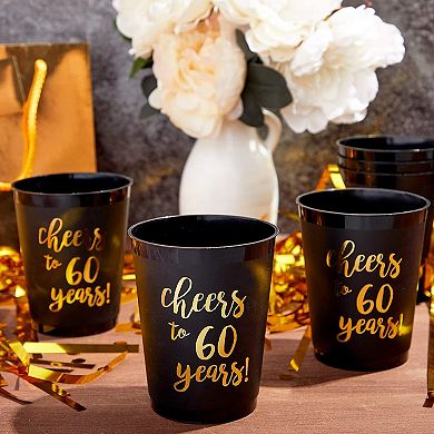 Cheers To 60 Years Cups, 60th Birthday Party Decorations (16 Oz, 16 Pack)