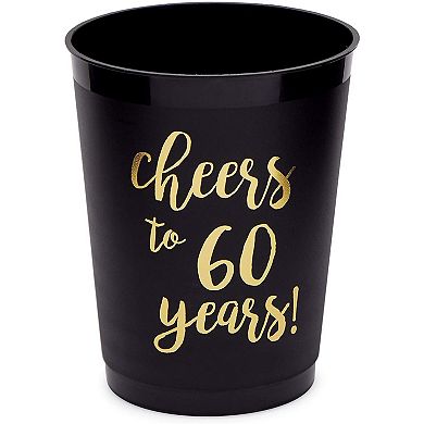 Cheers To 60 Years Cups, 60th Birthday Party Decorations (16 Oz, 16 Pack)
