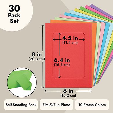 30 Pack Cardboard Picture Frames With Easel Stand, 10 Rainbow Colors, 5x7 In