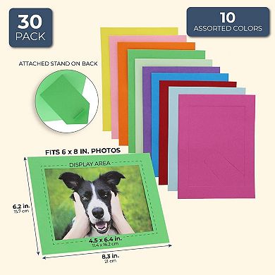 30 Pack Cardboard Picture Frames With Easel Stand, 10 Rainbow Colors, 5x7 In