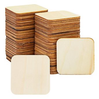 60 pc 2x2 Unfinished Wood Squares For Crafts, Tile Pieces With Rounded Corners