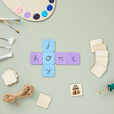 60 Pc 2x2 Unfinished Wood Squares For Crafts, Tile Pieces With Rounded Corners