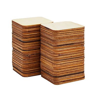 60 Pc 2x2 Unfinished Wood Squares For Crafts, Tile Pieces With Rounded Corners